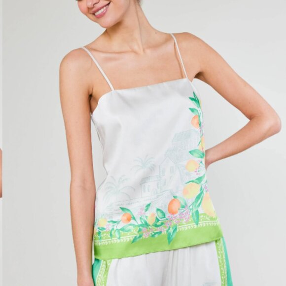 NEW! $85 CURRENT AIR Tuscan Citrus Cami AMALFI Green Lemon Garden M 8 10 - Picture 4 of 7